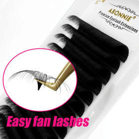 Abonnie 0.03-0.10mm Easy Fan Lashes Mega Volume Fans Eyelash 8-25mm Automatic Flowering Fast Blooming Eyelash Makeup Cilios (Thickness, Length: 0.07mm, 12mm, Curl: C)