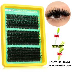 GROINNEYA Lash Cluster 5D Fluffy Thick Eyelash Clusters D Curl Wispy Individual Lashes Mix Eyelash Extensions Lash Makeup (Color: 60-80-100P--GREEN01)