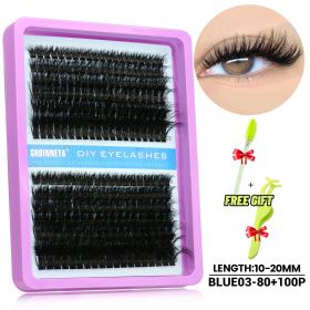 GROINNEYA Lash Cluster 5D Fluffy Thick Eyelash Clusters D Curl Wispy Individual Lashes Mix Eyelash Extensions Lash Makeup (Color: 80-100P--BLUE03)