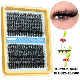 GROINNEYA Lash Cluster 5D Fluffy Thick Eyelash Clusters D Curl Wispy Individual Lashes Mix Eyelash Extensions Lash Makeup (Color: 40-50P--BLUE02)