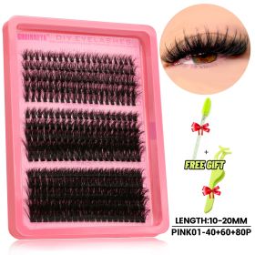 GROINNEYA Lash Cluster 5D Fluffy Thick Eyelash Clusters D Curl Wispy Individual Lashes Mix Eyelash Extensions Lash Makeup (Color: 40-60-80P--PINK01)