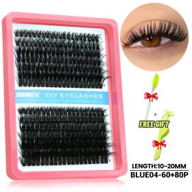 GROINNEYA Lash Cluster 5D Fluffy Thick Eyelash Clusters D Curl Wispy Individual Lashes Mix Eyelash Extensions Lash Makeup (Color: 60-80P--BLUE04)