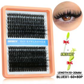 GROINNEYA Lash Cluster 5D Fluffy Thick Eyelash Clusters D Curl Wispy Individual Lashes Mix Eyelash Extensions Lash Makeup (Color: 60-80P--BLUE01)