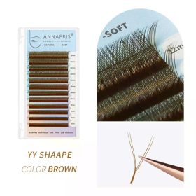 ANNAFRIS Brown W Shape Lash Extensions 2D 3D 4D 5D YY Lash Bloom Automatic Flowering Premade Fans Natural Soft Individual Lashes (Color: YY Brown, Curl, Thickness, Length: C, 0.07mm, 8-15mm MIX)