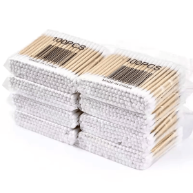 100pcs Disposable Double-ended Cotton Swabs for Ear Cleaning and Makeup Removal (Color: 5bags)