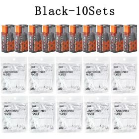 10Sets Portable Floss Holder Automatic Ejectable Includes 10Pcs Floss Organizer Press-on Carry-on Disposable Flossing Sticks (Color: Black-10Sets)
