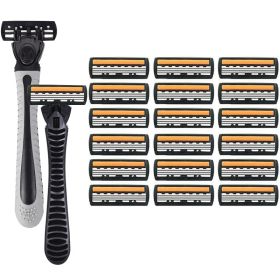 3-layer Manual Classic Razor Men Replacement Blade Shaver Shaving Safety Razor Facial Care Shaving Blades (Color: 2 handle  18 blades)