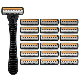 3-layer Manual Classic Razor Men Replacement Blade Shaver Shaving Safety Razor Facial Care Shaving Blades (Color: 1 handle  18 blades)