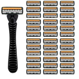 3-layer Manual Classic Razor Men Replacement Blade Shaver Shaving Safety Razor Facial Care Shaving Blades (Color: 1 handle  36 blades)
