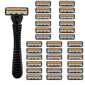 3-layer Manual Classic Razor Men Replacement Blade Shaver Shaving Safety Razor Facial Care Shaving Blades (Color: 1 handle  30 blades)