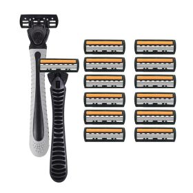 3-layer Manual Classic Razor Men Replacement Blade Shaver Shaving Safety Razor Facial Care Shaving Blades (Color: 2 handle  12 blades)