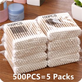 100/500/1000/2000pcs Double Head Women Makeup Cotton Buds Tip Cotton Swab For Wood Sticks Nose Ears Cleaning Health Care Tools (Color: 500pcs)