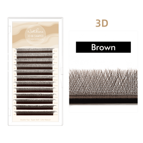 NATUHANA Brown W Shaped 2D 3D 4D 5D W Natural Soft Automatic Flowering Premade Fans Eyelashes Extensions (Color: 3D W, Curl, Thickness, Length: C, 0.07mm, Mix8-12)