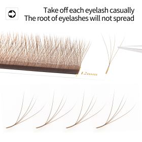 Brown W Shaped 2D 3D 4D YY Bloom Automatic Flowering Premade Fans Eyelashes Extensions Natural Soft Light Individual Lashes (Color: Brown 4D, Curl, Length: C, 13mm)
