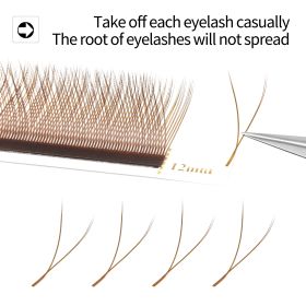 Brown W Shaped 2D 3D 4D YY Bloom Automatic Flowering Premade Fans Eyelashes Extensions Natural Soft Light Individual Lashes (Color: Brown YY, Curl, Length: D, 14mm)