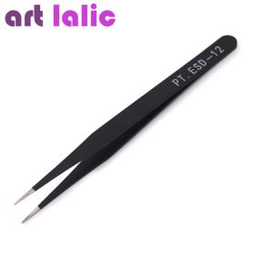 Antistatic Black Manicure Tool Acrylic Gel Nail Art Rhinestones Sequins Paillette Picking Nipper Tweezers HOT (Color: 1pc Straight head)