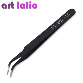Antistatic Black Manicure Tool Acrylic Gel Nail Art Rhinestones Sequins Paillette Picking Nipper Tweezers HOT (Color: 1pc Angle head)