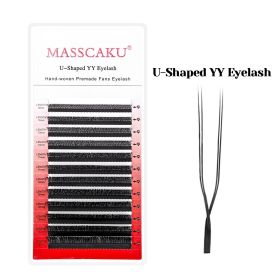 MASSCAKU U Shape YY False Eyelashes C D Curl 8-15mm Mix Premade Volume Fan Lashes Extension Wispy Faux Mink Pestanas (Color: U shape YY eyelash, Curl, Thickness, Length: C, 0.05mm, 12mm)