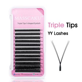 MASSCAKU U Shape YY False Eyelashes C D Curl 8-15mm Mix Premade Volume Fan Lashes Extension Wispy Faux Mink Pestanas (Color: Black Triple Tips YY, Curl, Thickness, Length: D, 0.07mm, 15mm)