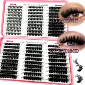 570/640pcs Individul Claster Eyeash Thick & Fluffy Extension 30D/100D Mix Length DIY Cluster Lashes (Length: MIX, Color: PS3040506080100)