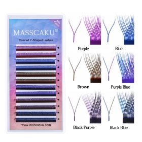 Hot Selling Masscaku YY Shape Eyelash Extensions Premade Volume Fans Natural Soft Lashes W Style Comfortable False Eyelashes (Color: ColoredDoubleTips YY, Curl, Thickness, Length: D, 0.05mm, MIX)