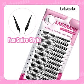 LAKANAKU Manga Anime Spire Eyelashes Extension Feather Shape 0.07mm C/D/CC Curl Mix 8-15mm 9-13mm Cashmere Premade Fan Eyelashes (Color: Fox Spire, Curl, Thickness, Length: D, 0.07mm, 14mm)