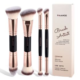 MAANGE 4pcs Basic Makeup Brushes Set With Box Dual-ended Foundations Powder Blush Details for Eyeshadow Brushes Beginner Travel (Handle Color: Black Champagne)