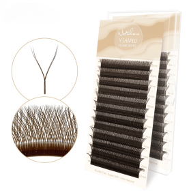 NATUHANA Brown W Shaped 2D 3D 4D 5D W Natural Soft Automatic Flowering Premade Fans Eyelashes Extensions (Color: YY, Curl, Thickness, Length: L, 0.07mm, Mix9-15)