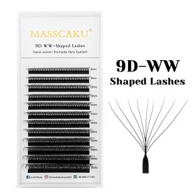 MASSCAKU W Shape 3D 4D 5D Premade Volume Easy Fans Nature Soft Light Individual Lashes Clover Bloom False Eyelashes Extension (Color: 9D WW Shape, Curl, Thickness, Length: C, 0.07mm, 11mm)