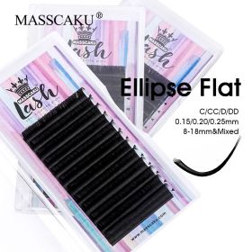 MASSCAKU Faux Mink Lash Ellipse Flat Eyelash Extension C/D Curl 0.15 0.20 0.25mm 8-18mm&mix Double Split Tips Makeup False Lash (Thickness, Length: 0.25mm, 14mm, Curl: C)