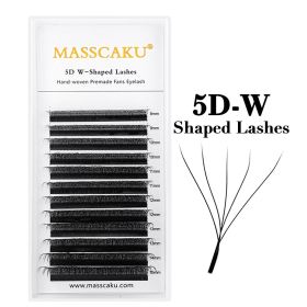 MASSCAKU 12Lines Premium Mink 3D 4D 5D 6D Pre-made False Eyelash W Shape Soft and Natural Individual Lash Extension Supplies (Color: 5D W Shape, Curl, Thickness, Length: C, 0.07mm, 9mm)