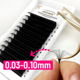 Abonnie 0.03-0.10mm Matte Dark Black Easy Fan Lashes Volume Extension Mega Eyelashes Blooming Fans Eyelash Extension Cilios (Thickness, Length: 0.03mm, 14mm, Curl: C)