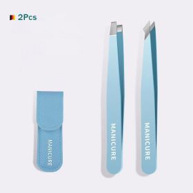 4Pcs High-Quality Eyebrow Tweezer Colorful Hair Beauty Fine Hairs Puller Stainless Steel Slanted Brow Clips Removal Makeup Tools (Color: Blue 2 in 1)
