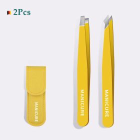 4Pcs High-Quality Eyebrow Tweezer Colorful Hair Beauty Fine Hairs Puller Stainless Steel Slanted Brow Clips Removal Makeup Tools (Color: Yellow 2 in 1)