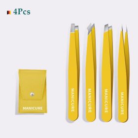 4Pcs High-Quality Eyebrow Tweezer Colorful Hair Beauty Fine Hairs Puller Stainless Steel Slanted Brow Clips Removal Makeup Tools (Color: Yellow 4 in 1)