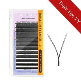 NAGARAKU YY Shape Double/Three Split Tips Triple Top Interlaced Root Eyelash Extensions Eyelashes (Color: Triple Tips YY, Curl, Thickness, Length: L, 0.07mm, 16mm)