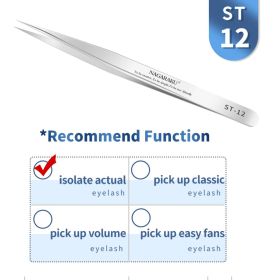 NAGARAKU Eyelash Extension Tweezers Makeup Stainless Steel Eyelash 3D accurate Clip (Color: ST-12)