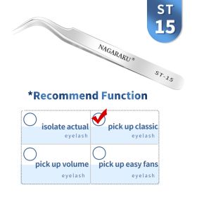 NAGARAKU Eyelash Extension Tweezers Makeup Stainless Steel Eyelash 3D accurate Clip (Color: ST-15)