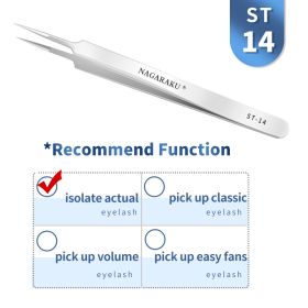 NAGARAKU Eyelash Extension Tweezers Makeup Stainless Steel Eyelash 3D accurate Clip (Color: ST-14)