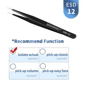 NAGARAKU Eyelash Extension Tweezers Makeup Stainless Steel Eyelash 3D accurate Clip (Color: ESD-12)