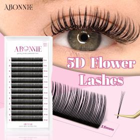 Abonnie 5D Flower Wet Lash Extensions Individual Lashes Brown Volume Soft 5D Flowering Fairy False Easy Fans Volume Eyelashes (Color: Black 5D Flower, Curl, Thickness, Length: C, 0.05mm, 14mm)