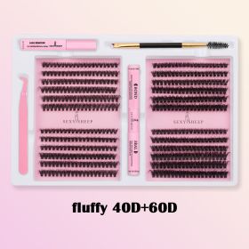DIY False Eyelashes Clusters Extensions Individual Lashes Cluster Natural Segmented With glue,Remover,lash brush, tweezers (Color: 40D 60D Fluffy)