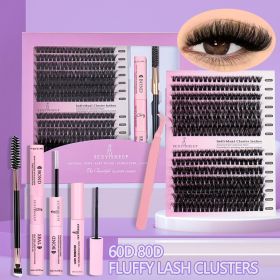 DIY False Eyelashes Clusters Extensions Individual Lashes Cluster Natural Segmented With glue,Remover,lash brush, tweezers (Color: 6080)